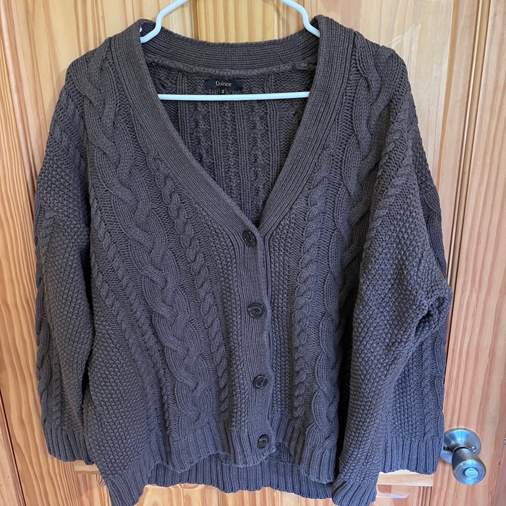 Quince Women's Dark Brown Cable Knit Cardigan